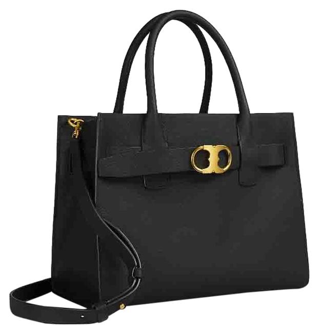 Tory Burch Gemini Link Pebbled Black Leather Tote 