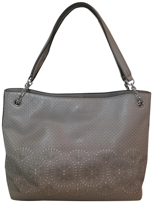 Tory Burch Geometric Design Grey Leather Tote 