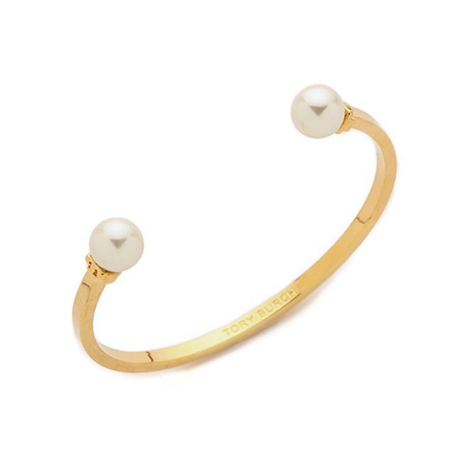 Tory Burch Glass Pearl Logo Cuff Bracelet 