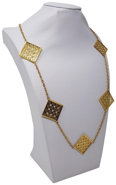 Tory Burch Gold 16k Gold plated Perforated Square Logo Necklace 