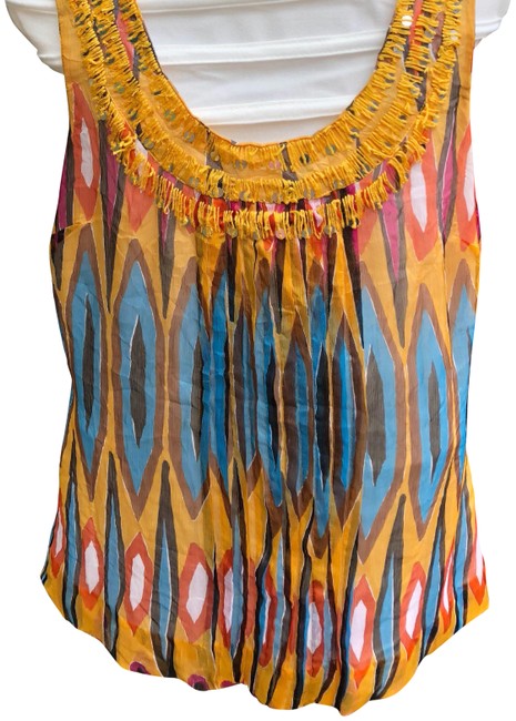 Tory Burch Gold Abstract Silk Tank Top Cami  S 