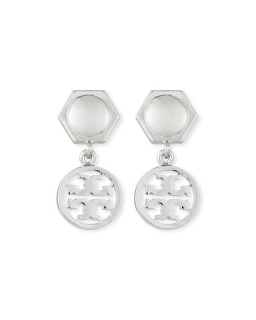 Tory Burch Gold Circle Logo Drop Earrings 