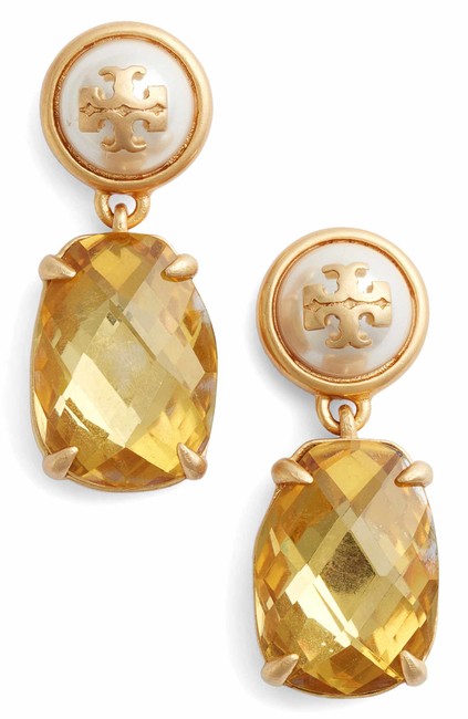 Tory Burch Gold Faux Pearl Crystal Drop Earrings 