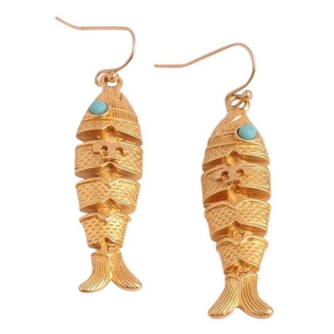 Tory Burch Gold Fish Delicate Logo Earrings 