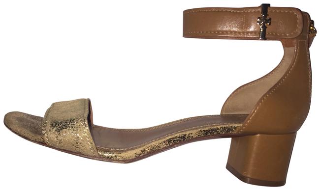 Tory Burch Gold Glitter &amp Leather Block Sandals 5 