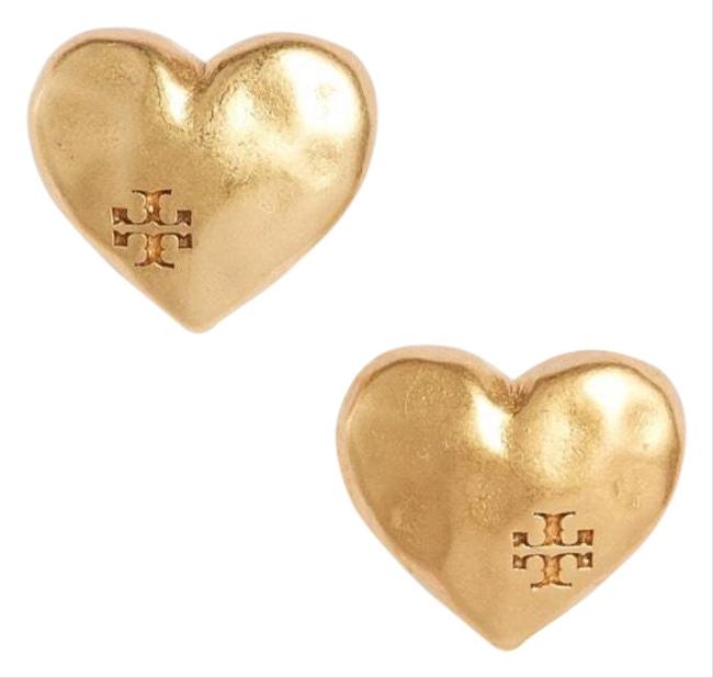 Tory Burch Gold Heart Hammered Earrings 