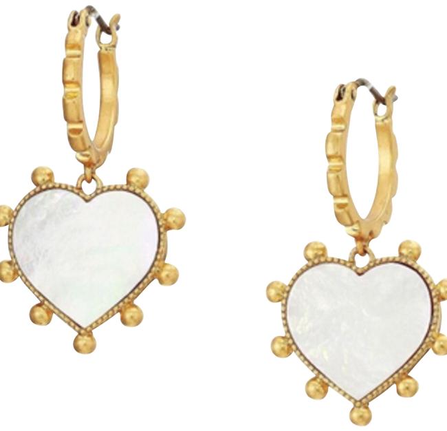 Tory Burch Gold Heart Semi precious Charm Earrings 
