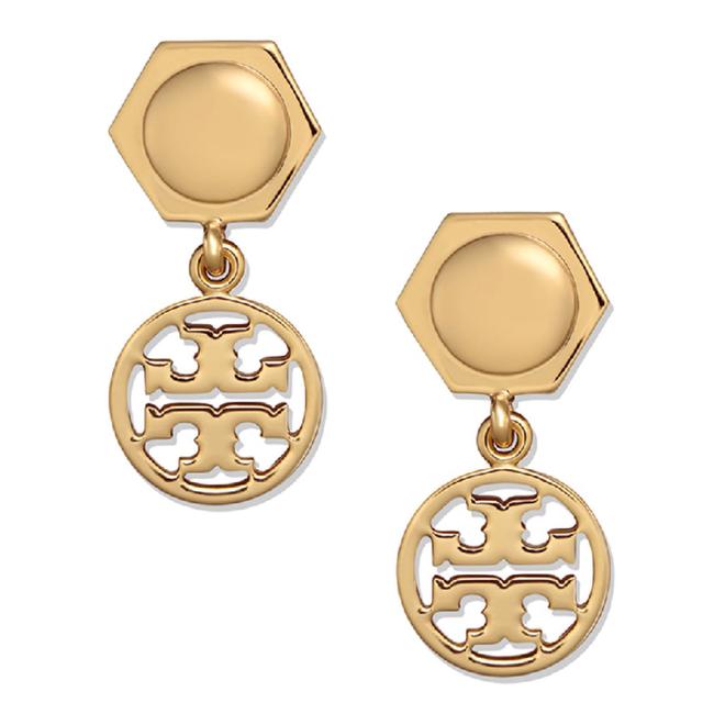 Tory Burch Gold Hexagon Logo Drop Earrings 