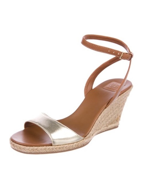Tory Burch Gold Landon Espadrille Sandal Wedges 5 