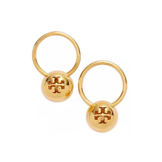 Tory Burch Gold Logo Bead Drop Earrings 