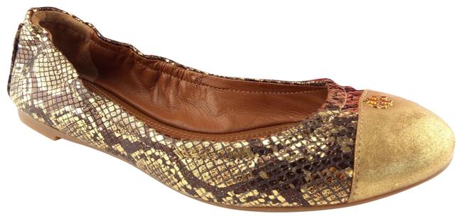 Tory Burch Gold Logo Cap Toe Roccia Print Ballet Flats