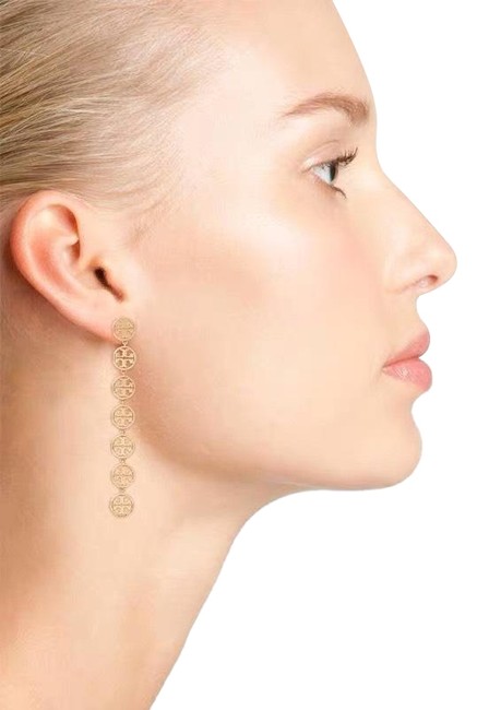 Tory Burch Gold Logo Long Drop Earrings 