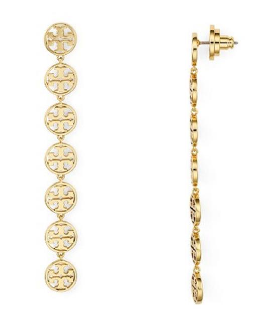 Tory Burch Gold Long Logo Linear Drop Earrings 