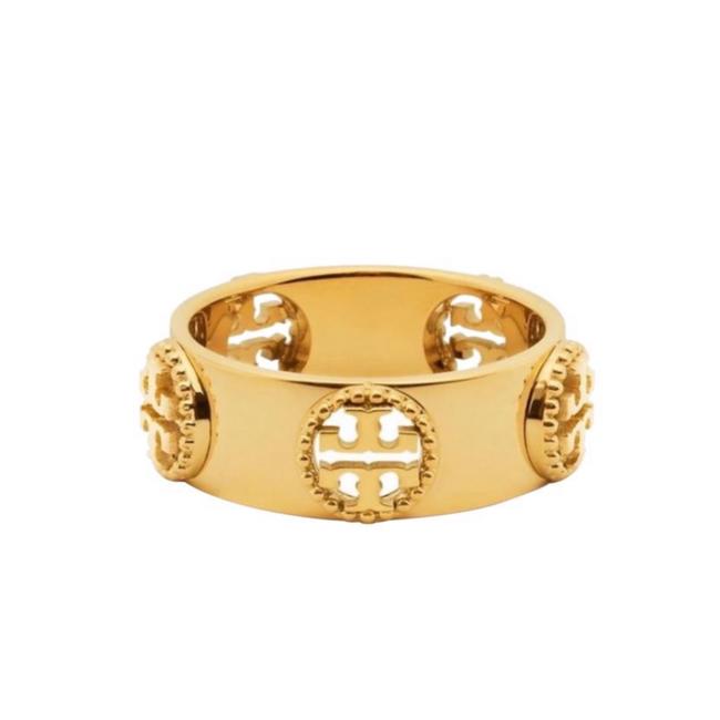 Tory Burch Gold Milgrain Logo Ring 