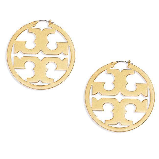 Tory Burch Gold Miller Logo Hoop Earrings 