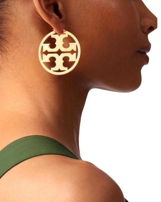 Tory Burch Gold Miller Logo Large Hoop Earrings 