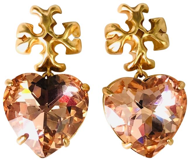 Tory Burch Gold New Roxanne Pale Papaya Crystal Large Drop Earrings 