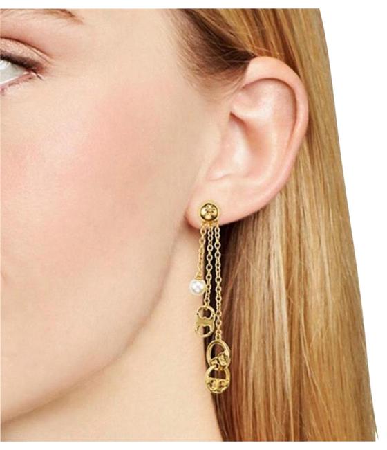 Tory Burch Gold Pearl Long Drop Earrings 