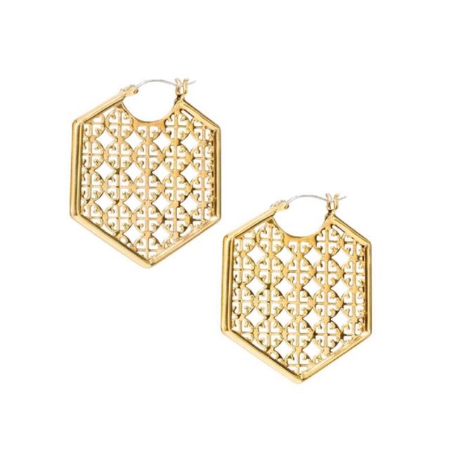 Tory Burch Gold Perforated Logo Earrings 