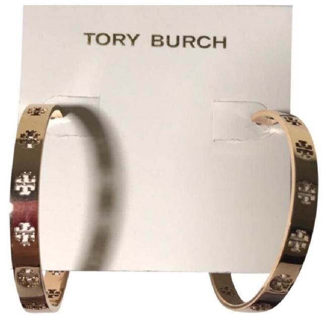 Tory Burch Gold Pierced Logo Hoop Earrings 