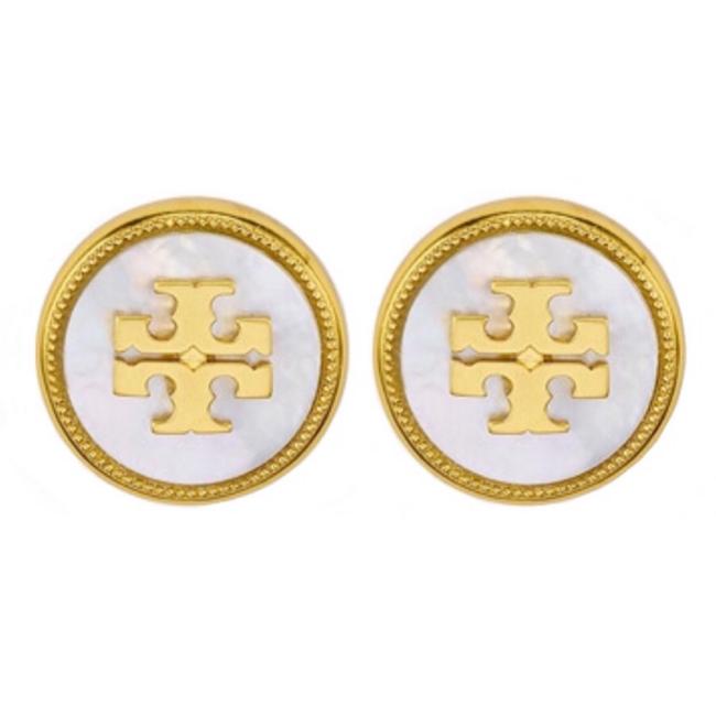 Tory Burch Gold Semiprecious Stone Logo Earrings 