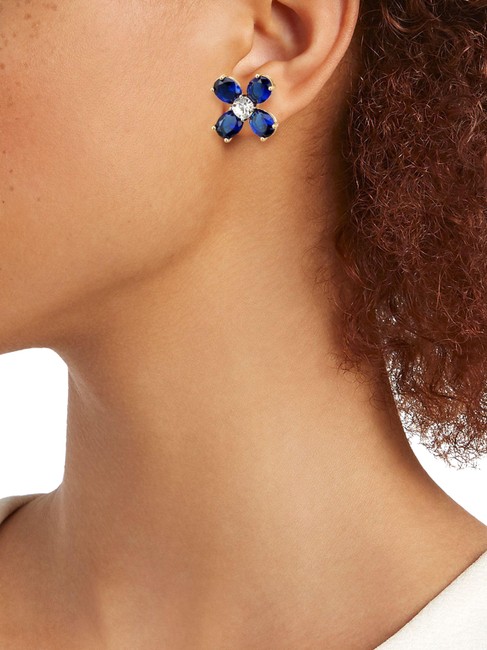 Tory Burch Gold Stud Buddy Blue Crystal Clover Earrings 