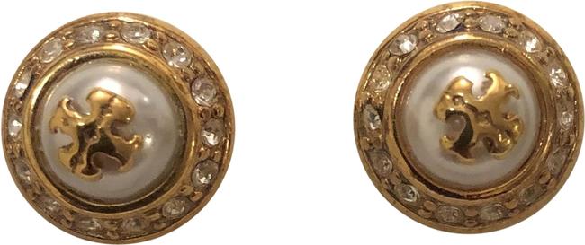 Tory Burch Gold Stud Natalie Crystal Pearl Earrings 