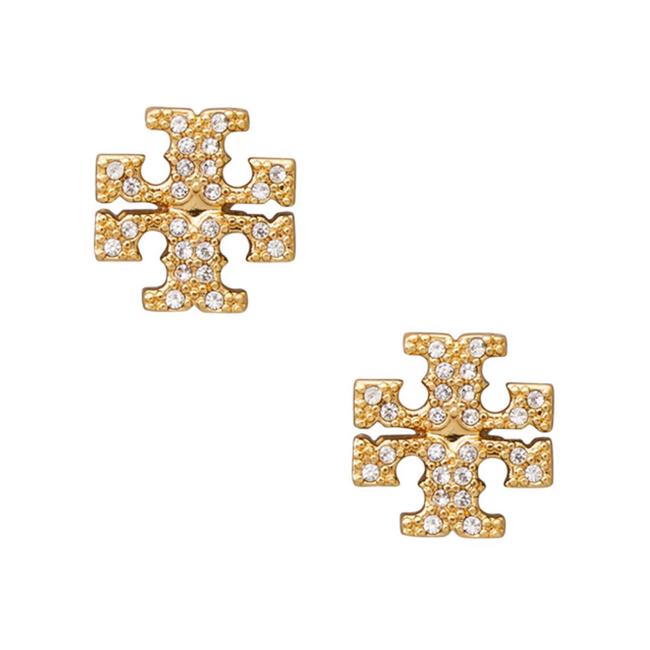 Tory Burch Gold Stud Crystal Logo Earrings 