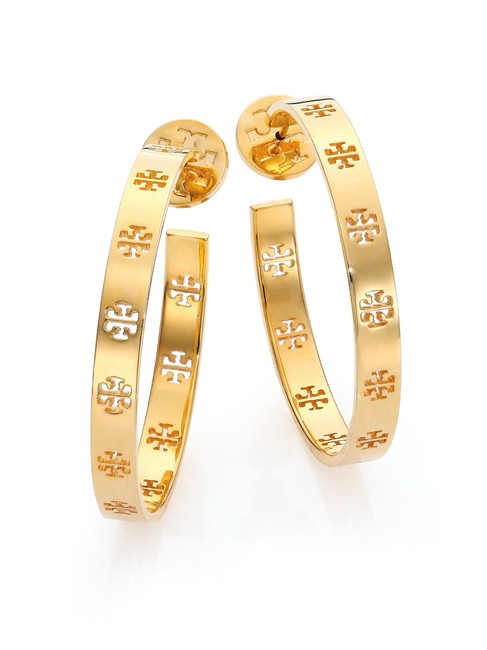 Tory Burch Gold T Hoop Earrings 