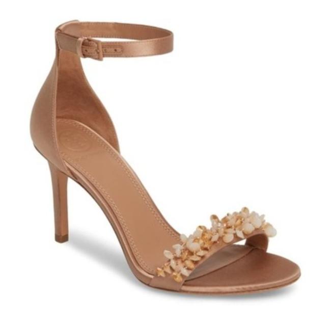 Tory Burch Gold Tan Logan Crystal Embellished Sandals 5 
