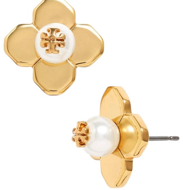 Tory Burch Gold White Stud Babylon Earrings 