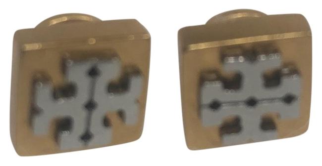 Tory Burch Gold with Silver Logo Stud Earrings 