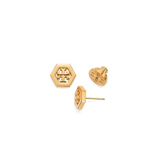 Tory Burch Golden Stud Hex Logo Earrings 