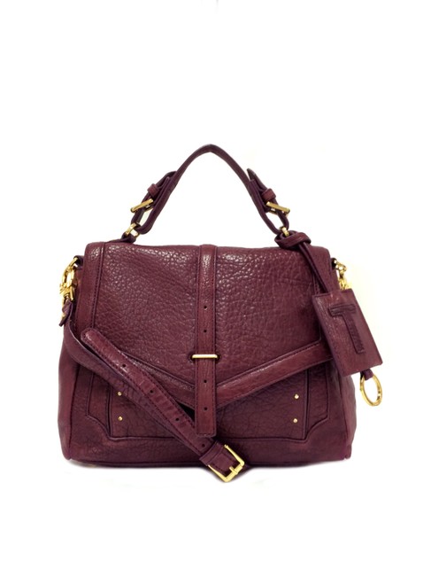 Tory Burch Grained Medium Plum Leather Satchel 