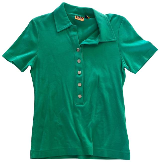 Tory Burch Green and Gold L Button Up Polo Buttons Button down Top