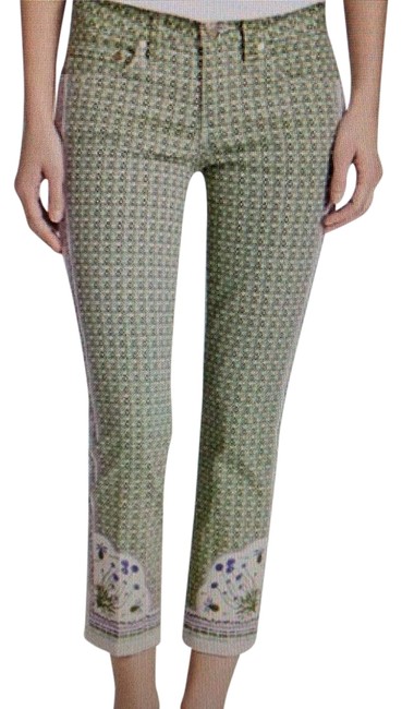 Tory Burch Green Ivory Printed Skinny Jeans 25 