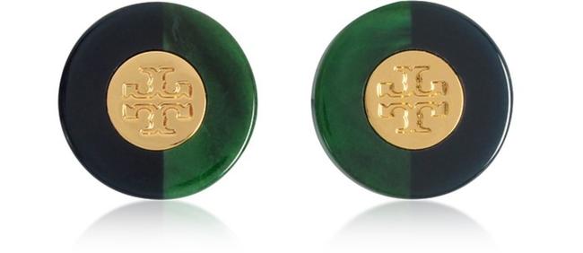 Tory Burch Green Stud Resin Color Block Earrings 