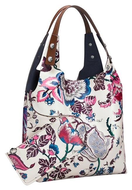 Tory Burch Happy Times Floral Print Multicolor Lambskin Leather Shoulder Bag 