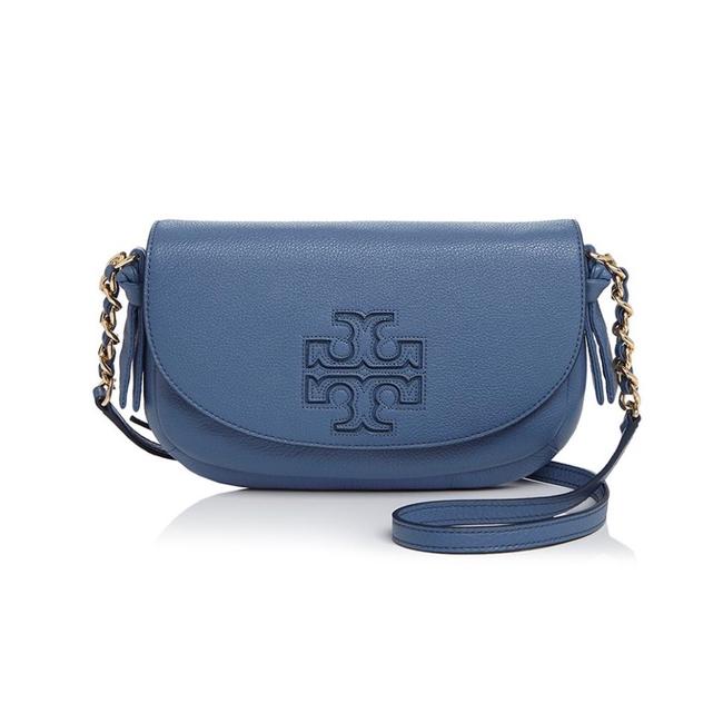 Tory Burch Harper Wallis Blue Leather Cross Body Bag 