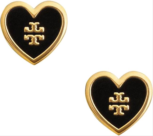 Tory Burch Heart Stud Lacquered Logo Earrings 