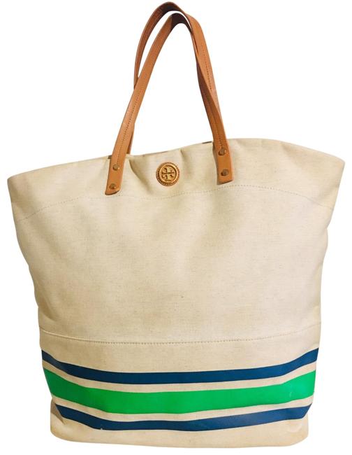 Tory Burch Hobo Handbag Beige Canvas Tote 