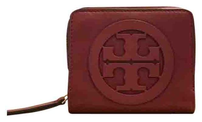 Tory Burch Imperial Garnet Charlie Mini Bi fold Red Burgundy Wallet 