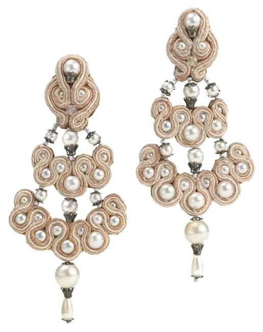Tory Burch Ivory Beaded Passementerie Clip On Long Earrings 