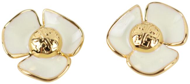 Tory Burch Ivory Gold Stud Fleur Earrings 