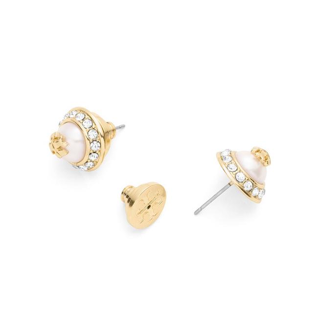 Tory Burch Ivory Crystal Tory Gold Stud Natalie Earrings 