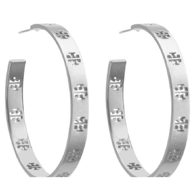 Tory Burch Silver T Hoop Earrings 