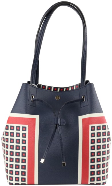 Tory Burch Kerrington Bucket Milano Square Blue Faux Leather Tote 