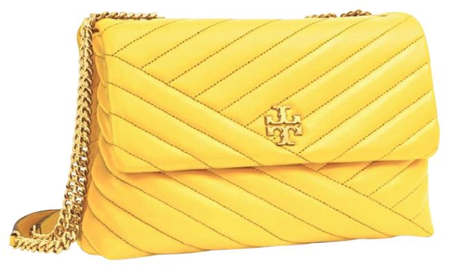 Tory Burch Kira Chevron Convertible Yellow Leather Shoulder Bag 