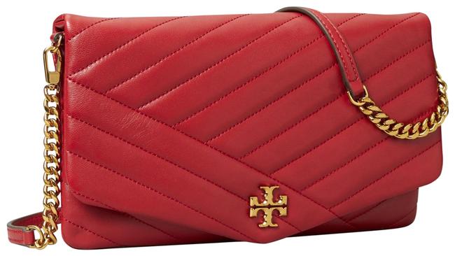 Tory Burch Kira Chevron Red Lambskin Leather Clutch 