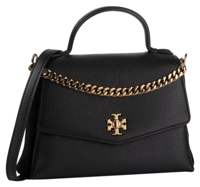 Tory Burch Kira Small Material Top Handle Black Mixed Leather Satchel 